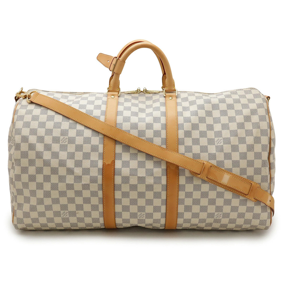 LOUIS VUITTON Damier Azur White Keepall Bandouliere Boston Bag Travel Shoulder